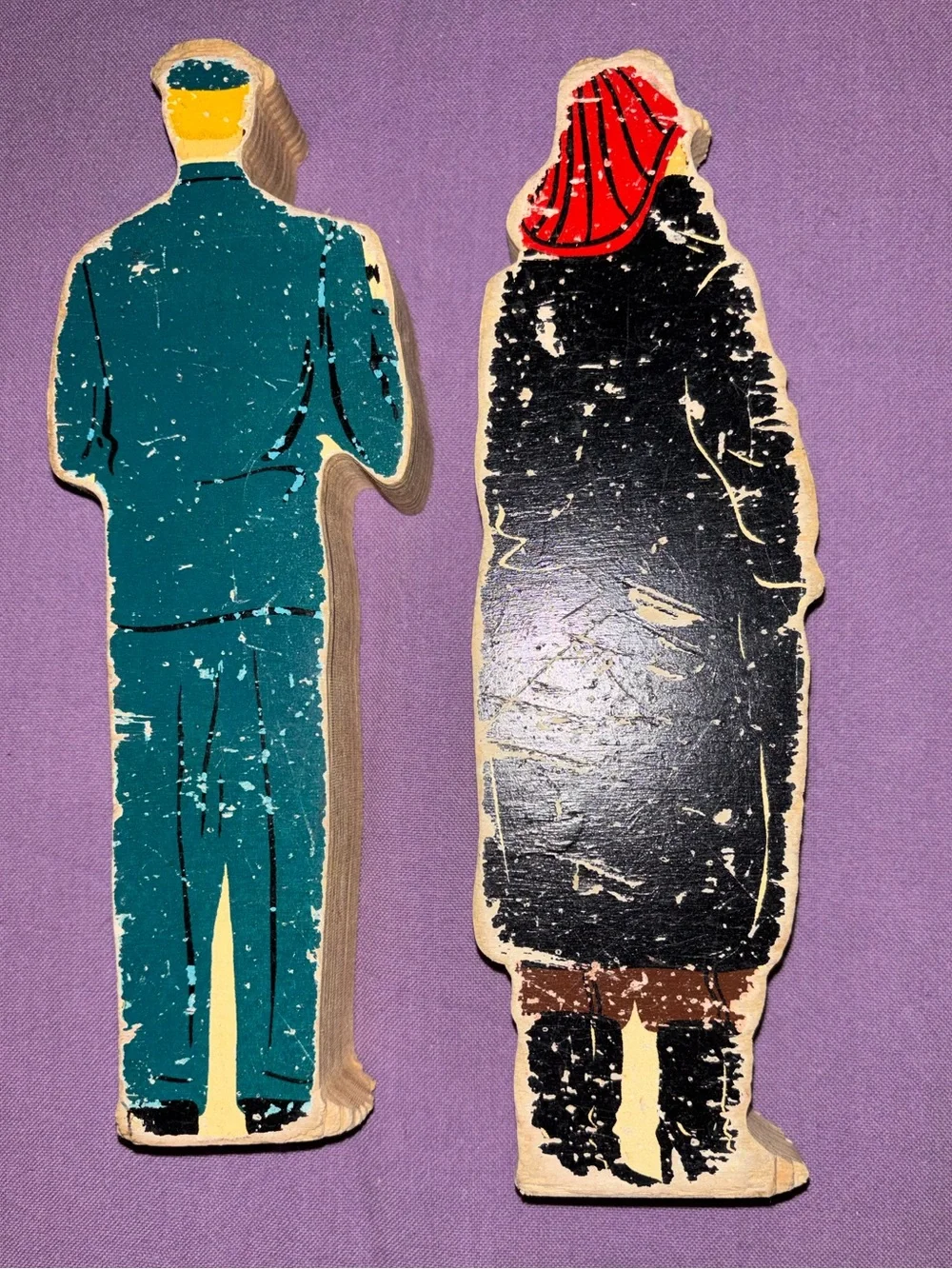 Vintage Guidecraft wooden wedgie Firefighter & Police Officer